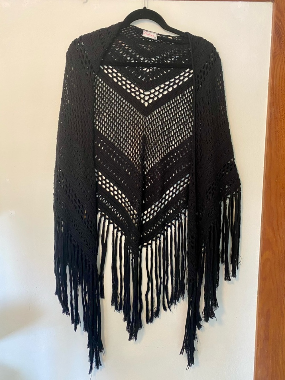 Rare Free People crochet fringe shawl